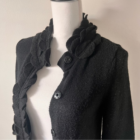 Anthropologie Moth Black Leaf Snap Front Cardigan - Picture 7 of 11